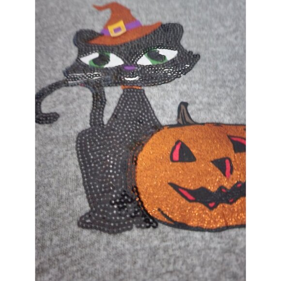 POOF New York Women's Sequins Halloween Black Cat Pumpkin Tunic Top Size Medium - Picture 7 of 12